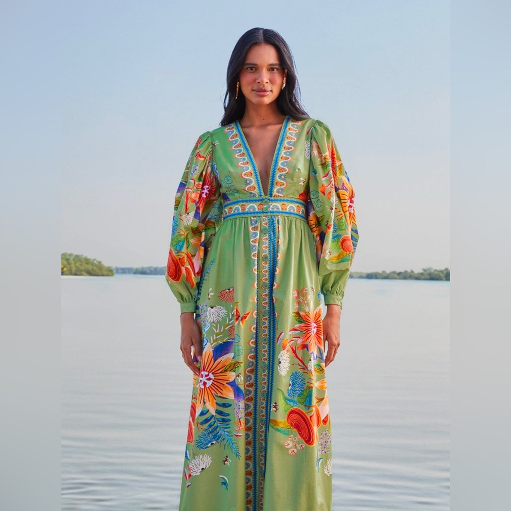 FARM Rio Green Floral Maxi Dress